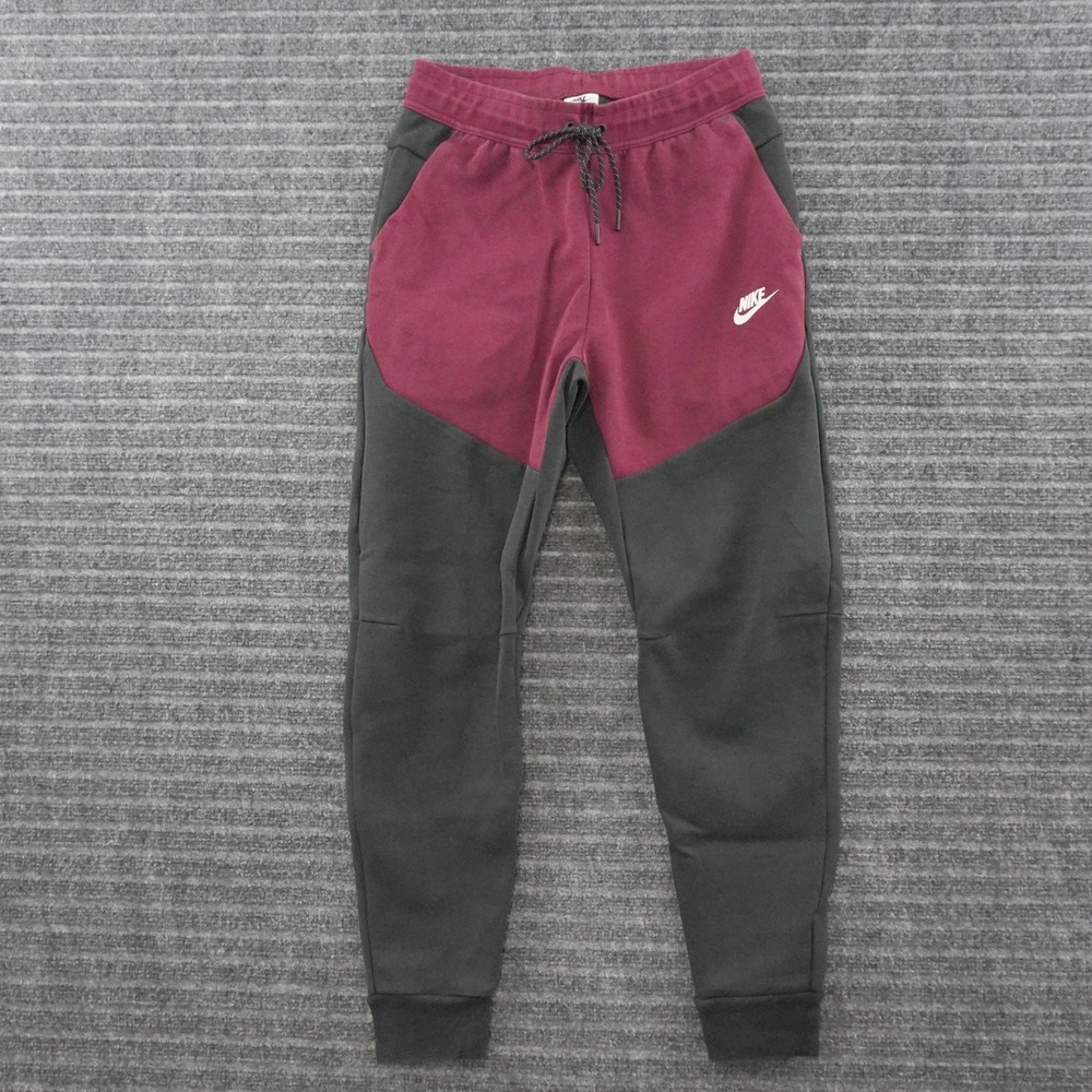 Nike Tech Fleece Joggers Mens S Burgundy Grey Colorblock Slim Fit Sweatpants